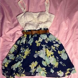 Floral Kids Dress with White Lace Top